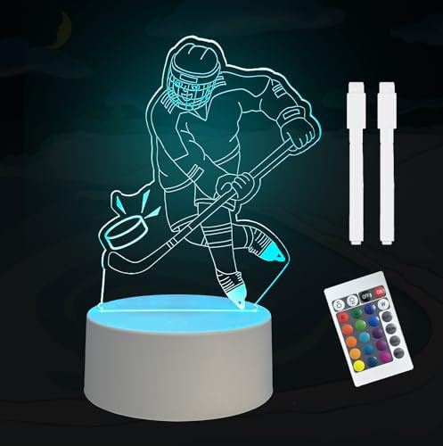 LELYFIT Lámpara 3D de Hockey Sobre Hielo, luz Nocturna, con Control Remoto, 16 Colores Cambiantes, Interruptor Táctil, Mesa de Escritorio, Decoración, un Regalo Para Familia, Amigos y Niños