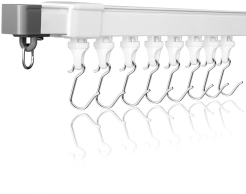 DEFYNEE Tringle à rideau rétractable 240-460cm, tringle à plafond en aluminium, kit de tringles silencieuses, tringle à rideau de séparation pour les fenêtres et les pièces, Blanc