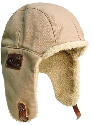 Outbacker Flieger Winter-Mütze- Warme Pilotenmütze mit Teddy-Fell gefüttert Farbe Sand, Größe S