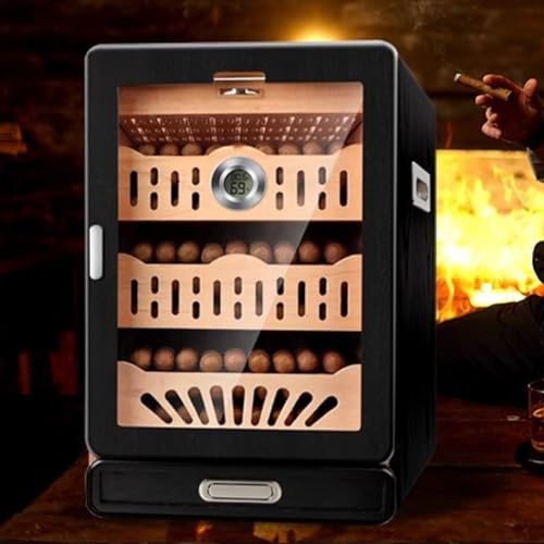 PP-Vic TABLETTOP CIGAR HUMIDOR GLASS TOP, 3-lagers stor förvaringshumidor, spansk cederträ, 1 Digital hygrometertermometer och cigarrtillbehörslåda, har 100-150 cigarrer