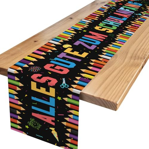 Tischdeko Einschulung,Schwarz Schulanfang Deko Tischläufer Alles Gute Zum Schulanfang Deko für Schulkind Schulstart Party Dekoration 180 x 35cm