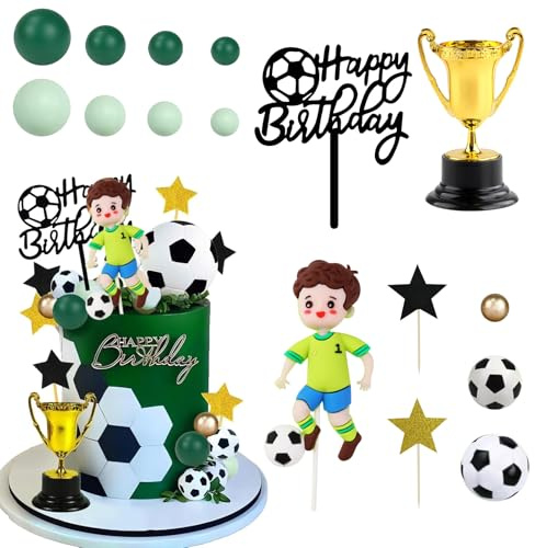 JWTRSVTY Fußball-Tortenfiguren, 30PCS Tortendekoset, Happy Birthday Deko, Fußball-Thema Kuchenstecker, für Fußball-Party