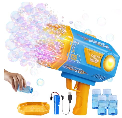UckPure Bubble Gun Bazooka for Kids Toddlers, Upgraded 125-Hole Bubble Machine Blaster with Bubble Solution & Led, Bubble Guns for Outdoor Party Birthday Beach Toddlers Boys Girls, Blue