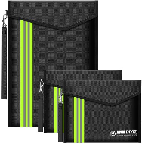 ImnBest Feuerfeste und wasserdichte Tasche, Feuerfeste Brieftasche Aktentasche für A4 Dokumentetasches, Passport Geld Wertsachen (Schwarz 3)