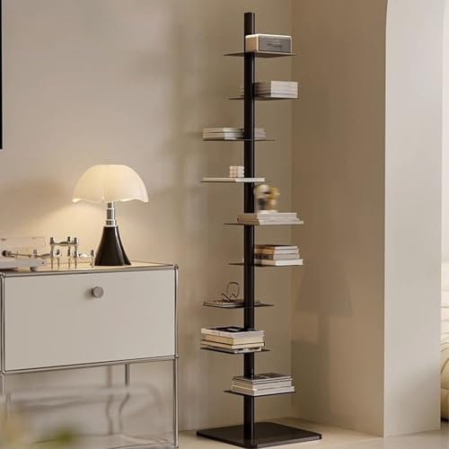 Zdlopteron Bücherturm freistehend 9-stöckiges Metall,unsichtbar eckbücherregal schmal hoch,multifunktionaler Leiter Regal bücherschrank Display-Lagerregal für das Home-Office(Black)