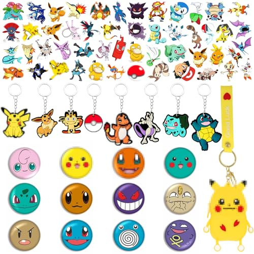 Mitgebsel Kindergeburtstag Gastgeschenke, 71pcs Geburtstag Mitbringsel Set mit Silikon-Geldbörse Schlüsselanhänger Button-Abzeichen Aufkleber, Party Kleine Geschenke und Give Aways für Jungen Mädchen