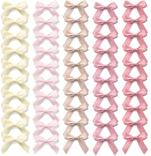 MORSUNBELA Schleifen Deko Hochzeit Kleine Geschenkschleifen Selbstklebend Mini Schleife Geschenk für Valentinstag Weihnachten Geburtstag Kommunion 50 Stück