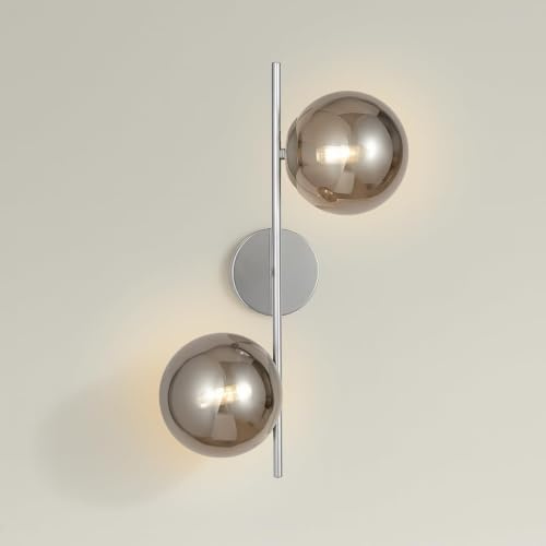 Applique da Parete Moderna con Sfere di Vetro - Design Minimalista in Oro e Bianco per Soggiorni, Camere da letto, Corridoi (Grigio Fumè, 2 Sfere)