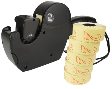 Preisauszeichner Jolly C8 8-stellig Set 7500 Etiketten Weiss permanent | inkl. 5 Etikettenrollen nach Wunsch, einfacher Etikettenwechsel, Jolly C8