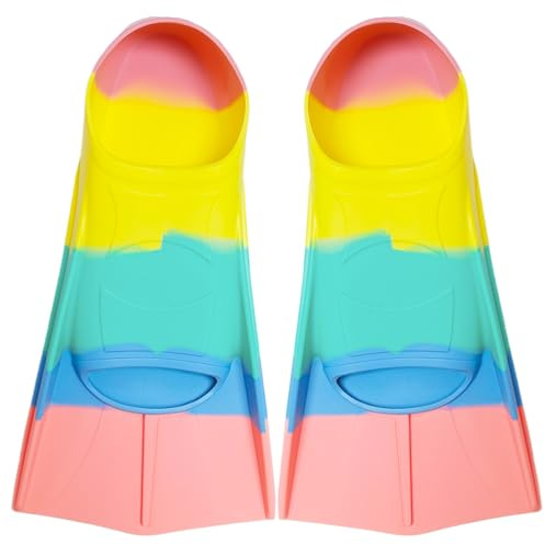 Pinne da nuoto per bambini, pinne corte per bambini, pinne da snorkeling 100% silicone, pinne corte per allenamento di nuoto, allenamento in acqua libera, snorkeling, immersioni per principianti (rosa