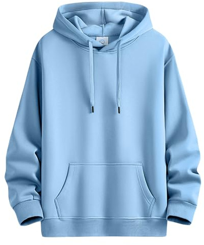 Zeiayuas Mens Fleece Hoodie Sherpa Linen Plus Size Pullover Winter Warm Sweatshirt Plain Hoody Work Hooded Jumper Long Sleeve Pull Over Top with Pocket Light Blue