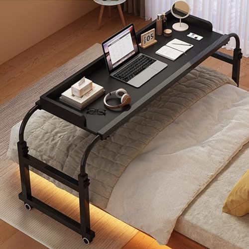Laptopstativ, höjdjusterbart över sängen skrivbord med hjul, mobilt sjukhusbord, rullande medicinskt brickbord, perfekt för mat och arbete, 65-95 cm