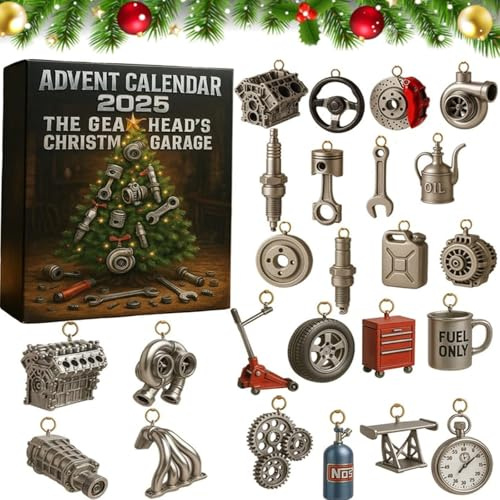 Calendrier De L'avent 2025, Le Garage De Noël Du Passionné De Mécanique, Calendrier De L'avent Automobile De 24 Jours Avec 24 Mini-ornements Et Pièces Automobiles, Mécaniciens Automobiles, Passionnés