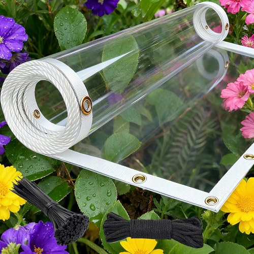 Sunocity 8x12ft Clear Tarp, 14mil Clear Tarps Heavy Duty Waterproof with Grommets Thickened Transparent PVC Vinyl Tarpaulin Outdoor Tarp Cover for Patio Porch Greenhouses Chicken Coop