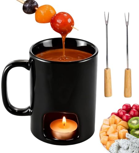 Miyanvuo Schokofondue Tasse, Becher Zum Schmelzen Von Schokolade, Keramik Schokoladenfondue Tasse Mit 2xGabel, Schokoladen Fondue Bechers Set, Schokoladenfondue Becher Für Käse Butter Und Karamell
