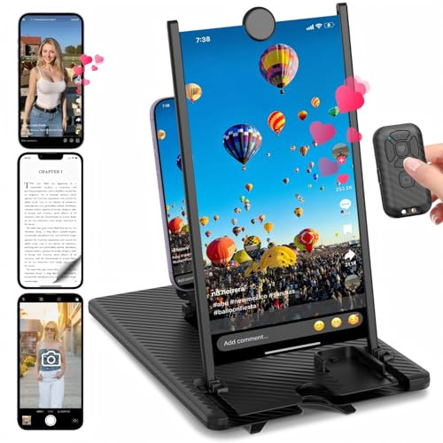 SEANCHEER 5-in-1 Vertical Phone Screen Magnifier HD with Bluetooth Remote, 3D Portable Foldable Mobile Phone Stand for | TikTok | YouTube | FB | Scrolling - Gift for Dad, Mum & Family (Black, 12)