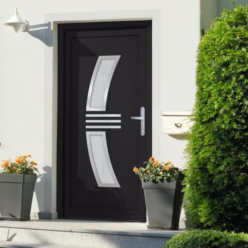 QJBSAVVA Haustür Anthrazit 108x208 cm mit Zarge aus PVC Aluminium 5-Punkt-Verriegelung 3D-Scharniere Modernes Design & Langlebigkeit für Eingangsbereich und Carport