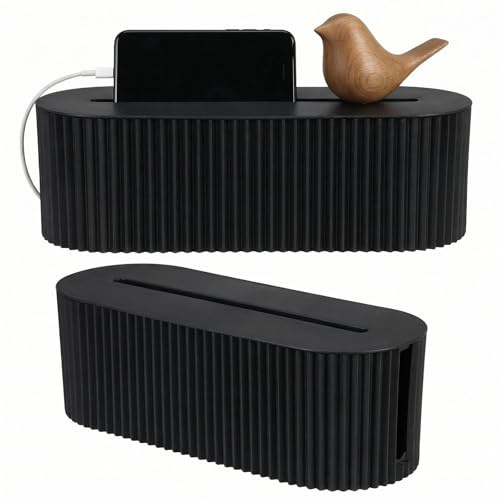 Kryndle Cable Management Box, 2-Hole Charging Slot, Black Organizer | Designed for Hiding Messy Cables and Wires, Ideal for Home and Office Use