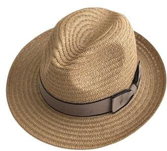 Solhattar, stråhatt, strandhatt, hatt for kvinnor Panama Fedora med bred brätte, rullhatt(Khaki)