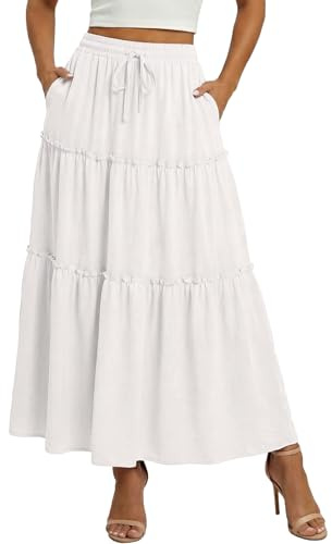 WERFORU Women's Skirts Elastic High Waist Long Skirt with Pockets Elegant Maxi Skirt for Women A-Line High Waist Boho Skirts