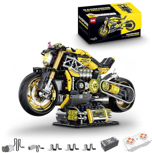 FigureArt Technik Motorrad Klemmbausteine, GULY 60519, 2500 Teile 1:5 Groß MOC Bausatz(Originalverpackung)