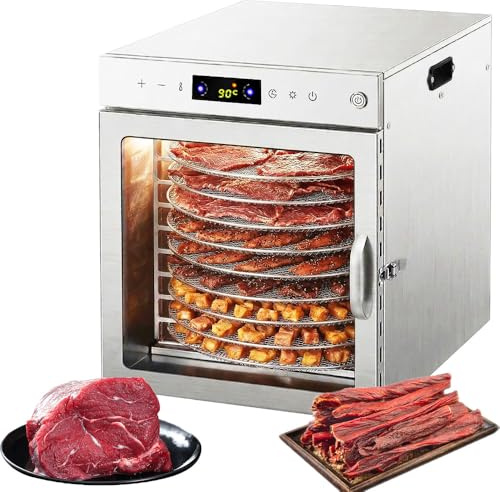 Deshidratador de alimentos giratorio 360°(10 bandejas extragrandes) Control de temperatura de 86℉ a 190℉ Ventilador doble de 800W Deshidratador para carne seca,frutas,hierbas,verduras