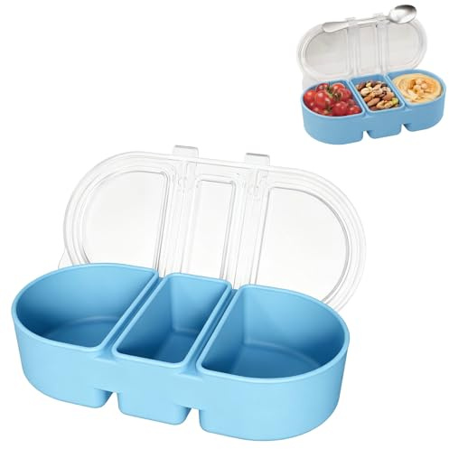 samyihe Bento Box Snackbox, Fiambrera con 3 Compartimentos e Tapa, Reutilizables Caja de Aperitivos, 440ml Cajas de Almuerzo Silicona, Portátil Snack Box para Trabajo, Viajes, Picnic y Camping