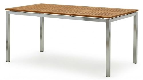 ALEOS. Edelstahl Teak Gartentisch 160x90 cm Kuba Massiver Esstisch aus A-Grade Teakholz & Edelstahl Wetterfester Outdoor Tisch für Garten und Terrasse Premium Qualität