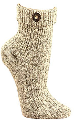 krautwear Herren Damen Trachtenstrümpfe Trachten Umschlag-Söckchen Socken mit Wolle Natur Beige Creme Handgekettelt Oktoberfest Karneval (nat-43-46)