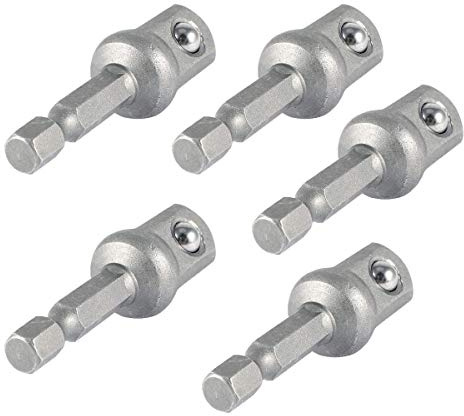 XMHF Hex Shank Socket Adapter Drill Bit Bar Set Nut Drive for Drills Ratchet Extension 1/4 Hex Shank to 1/2 Impact Driver/Drill 5 Pcs