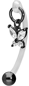 Piercingline PMFK - Piercing a banana con design in acciaio chirurgico, con farfalla e cristalli, per zone intime e ombelico, colore a scelta e Acciaio inossidabile, colore: Nero , cod. PIX22-SW