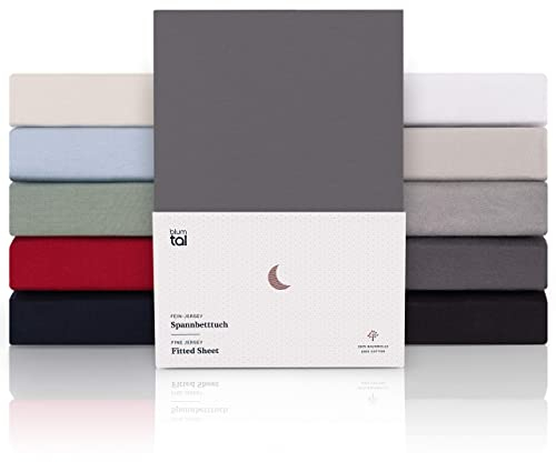 Blumtal® Premium Spannbettlaken 180x200cm Jersey Boxspringbetten - Oeko-TEX zertifiziertes Bettlaken 180x200 - Spannbettlaken 180x200cm Baumwolle 100% - Bettlaken 180x200 Baumwolle in Anthrazit
