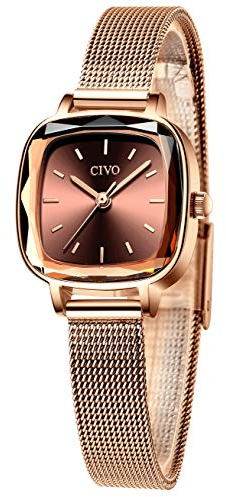 CIVO Womens Watches Stainless Steel Waterproof Rectangle Rose Gold Wrist Watch Designer Simple Elegant Casual