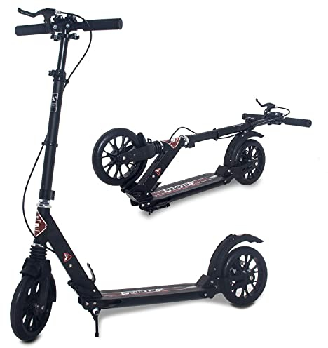ISE Big Wheel Scooter Tretroller 200mm Roller Cityroller Klappbarer Scooter 93-107cm mit 2 Räder,Handbremse für Erwachsene und Kinder,belastet 100 kg,2 Farbeauswahl (Sport-Style)