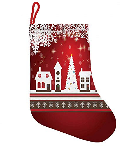 ABAKUHAUS Weihnachten Hängende Nikolausstiefel Weihnachtssocken, Winter-Thema-Baum, Weihnachtsstrumpf zum Aufhängen, 25x35cm, weiß Rot