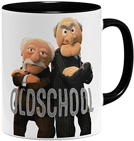OM3® Oldschool Kaffee-Tasse - Lustige Keramiktasse für launische alte Männer - Humorvolle Retro Spruchtasse - Keramik Becher - 325ml - Beidseitig Bedruckt - Schwarz
