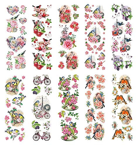 Ideen mit Herz Transparent-Sticker | 10 Bogen à 10 cm x 30 cm | Bunte Aufkleber zum Basteln & Dekorieren (Vintage Vögel & Schmetterlinge)