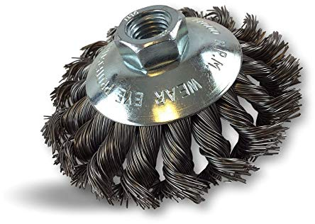 Lot de 10 brosses rotatives forme cônique fil acier à mèches torsadées pour disqueuse | Ø extérieur 100 mm | Alésage filetage femelle M14 | Kibros 127100TCx10
