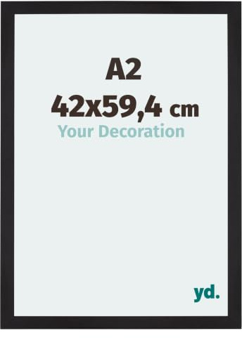 yd. Bilderrahmen DIN A2 42x59.4 cm Schwarz Gemasert - Holz Rahmen Mura | Your Decoration, Acrylglas aus Kunststoff, Wandmontage, Geeignet für Fotos, Poster und Puzzles, Made in Holland