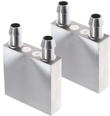 Be In Your Mind 2 x vattenkylningsblock i aluminium 40 x 40 x 12 mm för vattenkylare kylfläns system CPU grafik element kylfläns med 9 mm munstycke