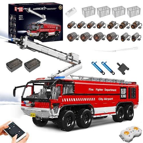 FigureArt MK 19004S Technik Flughafen Rettungsfahrzeug LKW Bausatz, 6653 Teile mit 13 Motoren Fernbedienung Wasserspray Technik Pneumatik Klemmbausteine