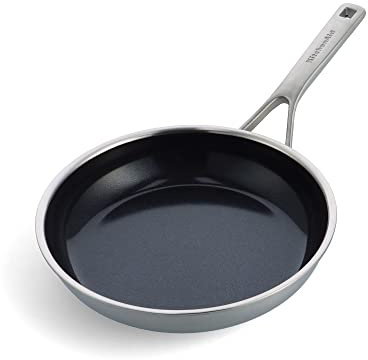 KitchenAid Multi-Ply Stainless Steel PFAS-Free Ceramic Non-Stick 24 cm Frying Pan, 3-Ply, Induction, Multi Clad, Oven Safe, Silver