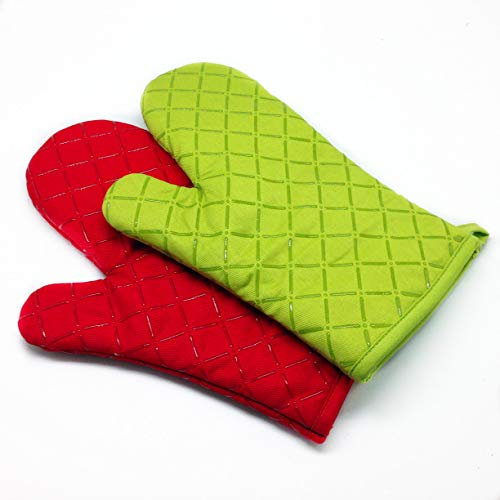 Résistant à la Chaleur Gants Gant de Cuisine en Silicone Professionnel - 1 Paire - Gants de Cuisine avec Doublure matelassée (Color : Red)