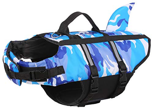 CITÉTOILE - Gilet di salvataggio per cani con manico e colori riflettenti, per cani di taglia piccola, media e grande, protegge i cani durante il nuoto in mare, al lago o nel fiume, colore blu, taglia