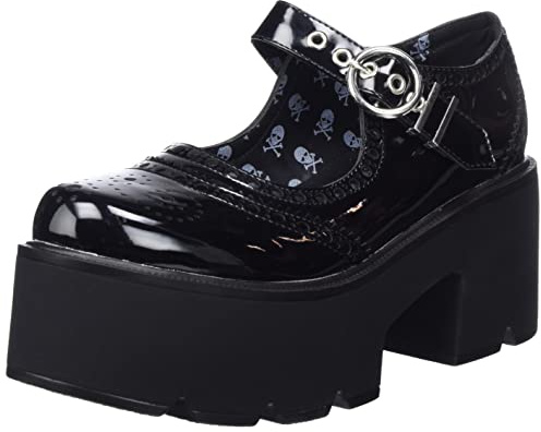 Lamoda Dedicated Chunky Mary Jane Shoes for Women - Black Patent Platform Heels Gothic Lolita Style Comfortable Statement Footwear with Secure Fit - UK8