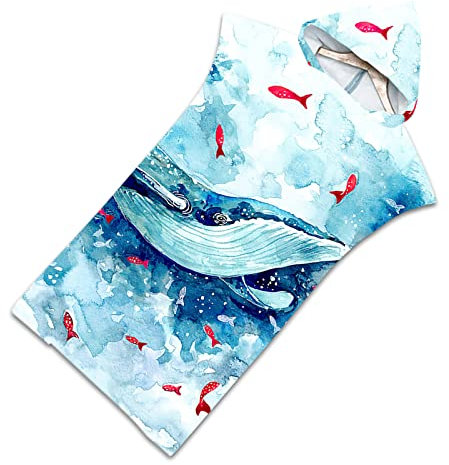 MYSUNBAR Surf poncho handduk med huva, vargtryck badponcho kvinnor män, strandponcho huva snabbtorkande strandhanddukar mikrofiber badrock badhandduk simning