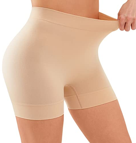 YADIFEN Shorty Anti Frottement Cuisse Femme Short Cycliste Confortable, Short sous Robe Invisible, Femme Slip Short de Yoga Longue Legging Cyclisme,1 Paquet Beige,3XL