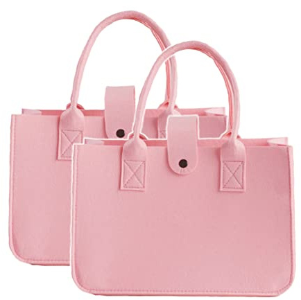 Filztaschen Shopper 20 Liter 2 Stück, verschließbare Einkaufs-Tasche mit Henkel Filz, Einkaufstasche Faltbare vielseitige Tragetasche Filz Shopper (Rosa, 40 * 25 * 20cm)