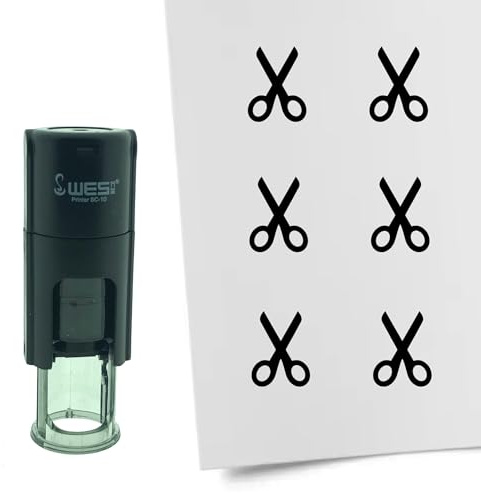 CombiCraft Selbstfärbender Stempel Schere in Schwarz, 10mm rund - Ideal für Bulletjournals und Treuekarten