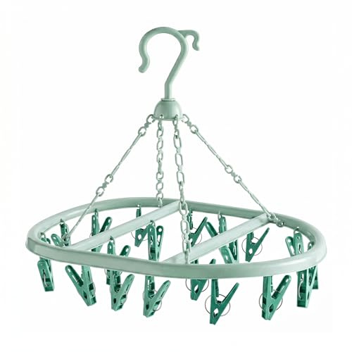 Lizzy 20 Peg Hanging Clothes Airer Circular Laundry Dryer Rack Plastic Sock Underwear Drying Hanger Windproof Clothes Drying Rack for Indoor Outdoor Balcony Travel Space Saving - Green